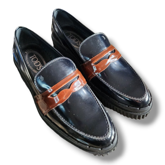 Tod's Black Patent Leather Penny Loafers with Brown Keeper Women’s Size 36 - Picture 11 of 16